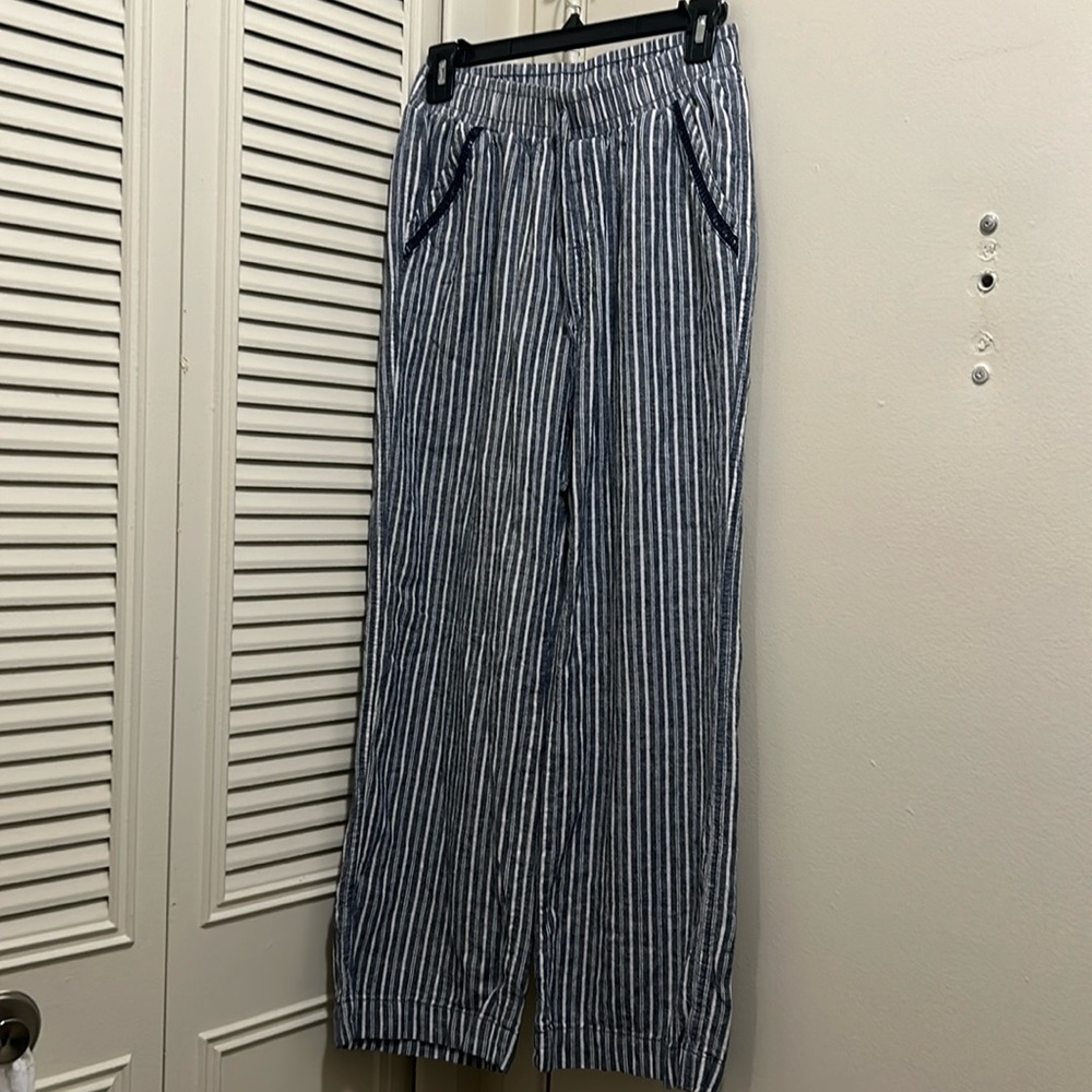 Briggs Women's Linen Blend Pull On Pant (Navy White Stripe - Small